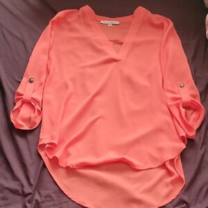 Coral Chiffon V-Neck Blouse